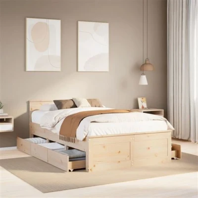 Afbeelding van vidaXL cadre de lit sans matelas avec tête 135x190 cm bois pin, meuble chambre à coucher, double, sommier, lit, double