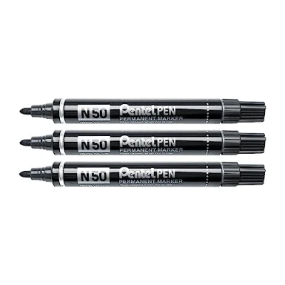 Afbeelding van Pentel N50 permanente marker, conische punt, zwart, 3 stuks
