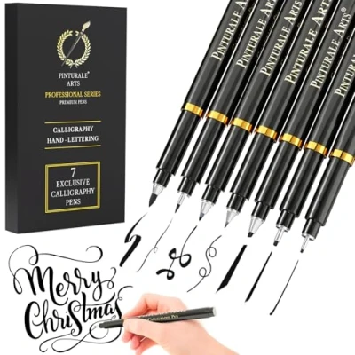 Afbeelding van Pinturale Arts® 7 stuks professionele tekenmarkers, gekalibreerde markers, duurzame zwarte inkt, ideaal voor lettering, kalligrafie, tekenen, handvat, illustratie
