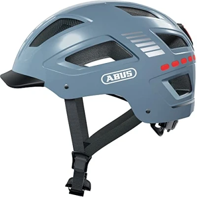 Afbeelding van ABUS Hyban 2.0 LED fietshelm met licht voor en achterlicht robuuste harde schaal dames heren glanzend blauw, L