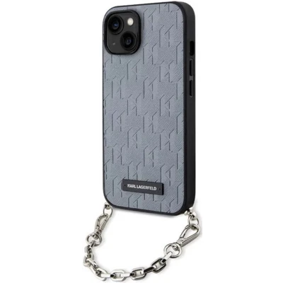 Afbeelding van Karl Lagerfeld Saffiano Monogram Back Case Geschikt voor Apple iPhone 14 (6.1&quot;) Grijs