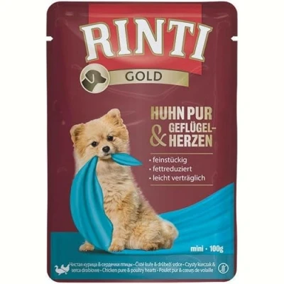 Afbeelding van RINTI Gold 10 x 100 g Hondenvoer Kip Puur &amp; Gevogeltehart