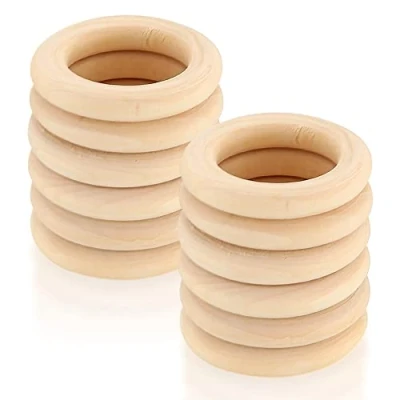 Afbeelding van 12 stuks natuurlijke houten ringen voor doe het zelf sieraden, macraméarmbanden, hangers, hangende decoratie, 80 mm