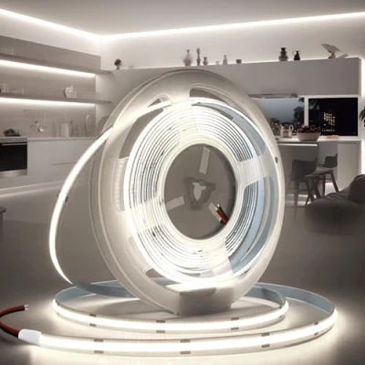 Afbeelding van BRIMETI COB ledstrip, 12 V, zelfklevend, 5 m, koudwit, 6000 K, 320 leds/m, flexibel, breedte mm, CRI&gt; 90, binnenverlichting voor huis, slaapkamer, keuken, spiegel (zonder