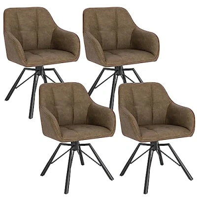 Afbeelding van WOLTU BH366br 4 360 draaibare stoel, eetkamerstoel, keukenstoel, ergonomische stoel van kunstleer in vintage stijl, gevoerde zitting, metalen poten, bruin,