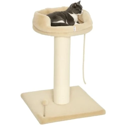 Afbeelding van PawHut Petit arbre à chat, 85 cm, avec surface de couchage, d&#039;escalade en peluche balle jeu, meuble pour chat moins 6 kg, sisal, beige
