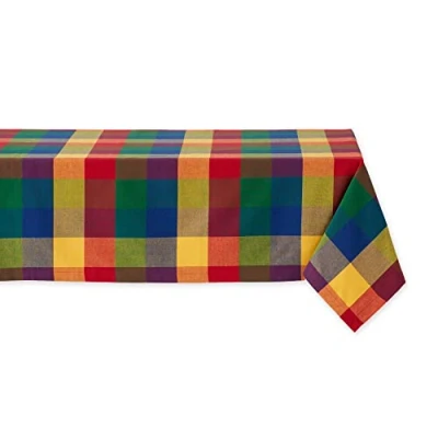Afbeelding van DII Rond tafelkleed, 100% katoen, machinewasbaar, voor diner, zomer en picknick, 177,8 cm, motief met rode ruitjes, tango, 4 personen