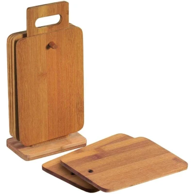 Afbeelding van FSC® Bamboe Snijplanken Set 7 delig Met 1x standaard &amp; 6x Houten Afm. Snijplanken: 22 x 14 0.8 Cm.