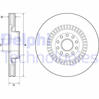 Afbeelding van DELPHI BG9957 Remschijf 360 34 5 Geventileerd Geolied High carbon Zonder wiellager, ABS sensorring AUDI: A6 C6 Saloon, A8 D3