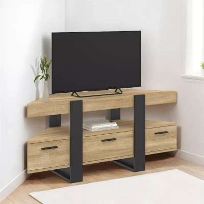 Afbeelding van PHOENIX hoek TV meubel met hout en zwarte lade 116 cm
