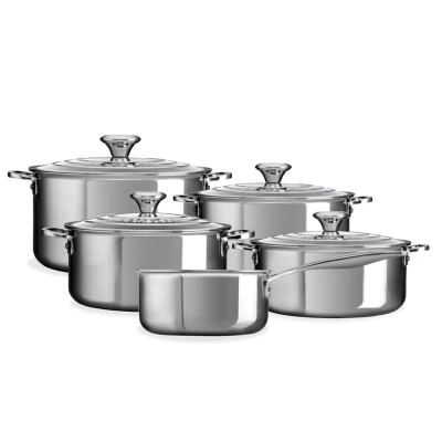Afbeelding van Le Creuset Rvs Plus 5 delige Set Kookpan 18cm / 20cm 24cm + Lage Steelpan 16cm