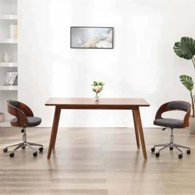 Afbeelding van vidaXL Eetkamerstoelen 2 st draaibaar gebogen hout en stof grijs
