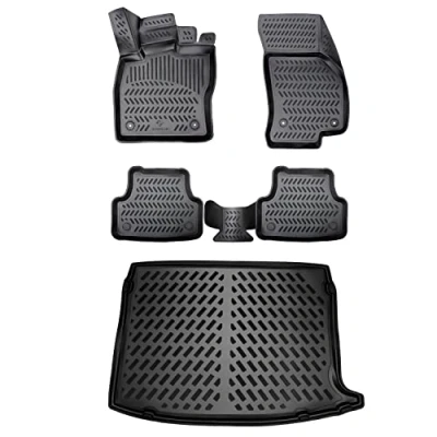Afbeelding van ELMASLINE Rubberen matten en kofferbakmat set voor VW Taigo vanaf 2021 (bovenste laadbodem) vloermatten