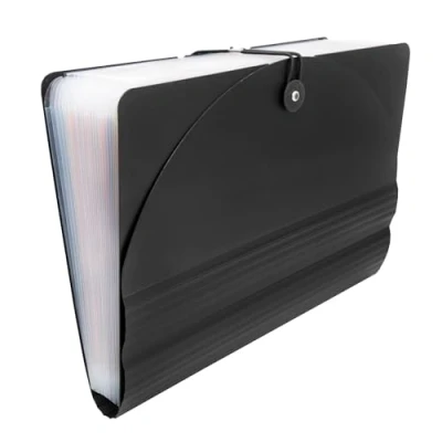 Image de Idena 11124 Porte documents A4 en plastique noir avec 24 compartiments colorés, classeur élastique, étiquettes incluses