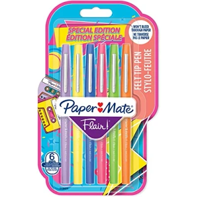 Afbeelding van Fineliner Paper Mate Flair retro assorti 1.0mm blister à 6 stuks