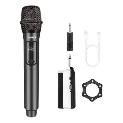 Afbeelding van Talomen, Professionele draadloze microfoon, microfoonsysteem met 2,4 GHz, dynamisch, oplaadbaar, ontvanger, 160 ft buiten, voor karaoke, zangen, feesten, avonden, dj&#039;s, kerken, bruiloften,