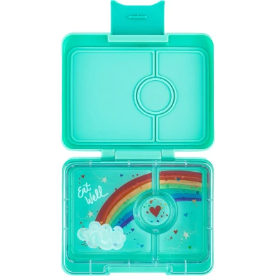 Afbeelding van Yumbox Snack lekvrije Bento box 3 vakken Miami Aqua / Rainbow tray