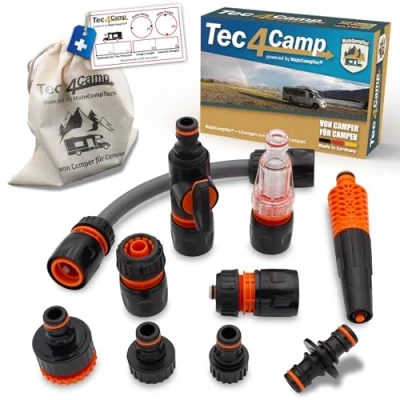 Afbeelding van MaJoCompTec® CONNECT 30 Waterfilterset voor camper, watervulmondstuk caravan, accessoires tankdeksel, slangaansluiting compatibel met Gardena (set
