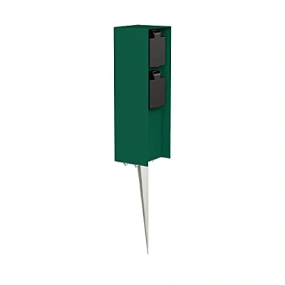 Afbeelding van ledscom.de POMI Tuinstekkerzuil met grondpen voor buiten, IP44, 2 voudig, groen, hoekig, 23 cm