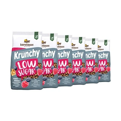 Afbeelding van Barnhouse Krunchy Low Sugar Very Berry, knapperige biologische havermoutgranen met laag suikergehalte uit Beieren, frambozen, bosbessen en tonka, 6 x 375 g