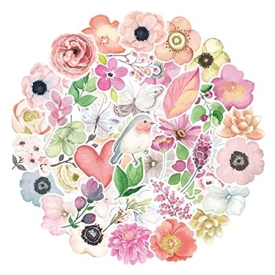 Afbeelding van MARSFORCE 50 stuks waterdichte vinyl bloemenstickers voor laptop, waterflessen, skateboard, bagage, fiets, gitaar, koffer, dagboek, scrapbooking, mobiele telefoon