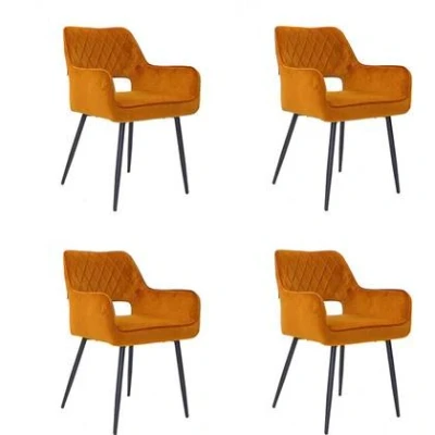 Afbeelding van Bronx71 Velvet eetkamerstoel Mika okergeel Eetkamerstoelen set van 4