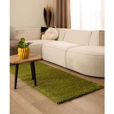 Afbeelding van Hoogpolig Vloerkleed Shaggy Trend Effen Groen 80x250 Cm