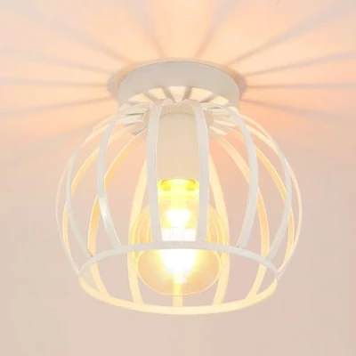 Afbeelding van iDEGU Vintage industriële plafondlamp met metalen kooi, geometrisch design, E27, voor slaapkamer, café, restaurant, gang, 20 cm wit