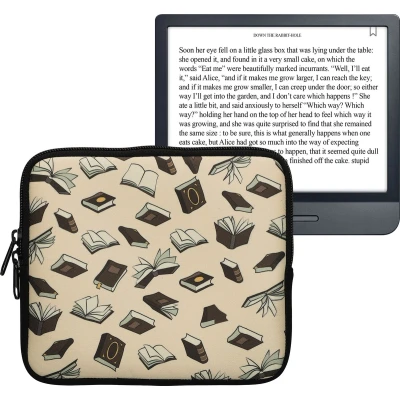 Afbeelding van kwmobile Universele Cover voor eReader Neopreen hoesje Boeken design beige / bruin goud