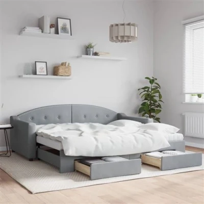Afbeelding van vidaXL Slaapbank met onderschuifbed en lades 90x190 cm stof lichtgrijs