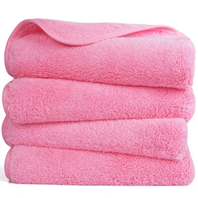 Afbeelding van POLYTE Set van 4 microvezelhanddoeken, pluisvrij, sneldrogend, roze, 40 x 76 cm