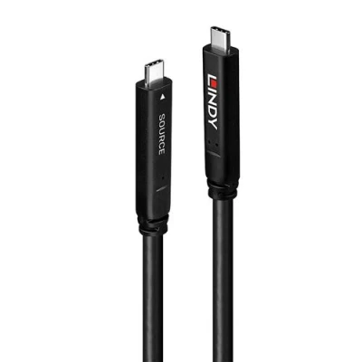 Image de Lindy Câble USB 24 pin C (M) pour 3.2 Gen 2 / DisplayPort 1.4 /Thunderbolt 3 20 V A 10 m support 4K144Hz (3840 x 2160), alimentation (60 W), rond noir