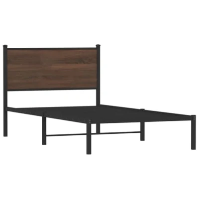 Afbeelding van Bedframe met hoofdbord metaal bruin eikenkleurig 100x190 cm