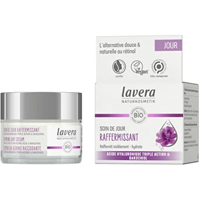 Afbeelding van lavera Verstevigende dagverzorging anti aging natuurlijke cosmetica biologische plantaardige ingrediënten bakuchiol &amp; hyaluronzuur veganistisch verdrijft rimpels 50 ml