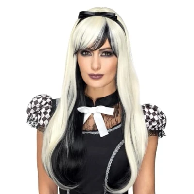 Afbeelding van Smiffys Alice Gothic Deluxe pruik, blond en zwart, hittebestendig/persoonlijke pruik