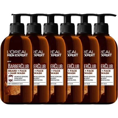 Afbeelding van 6x L&#039;Oréal Men Expert BarberClub Baard Gezicht &amp; Haar 3 in 1 Wash 200 ml