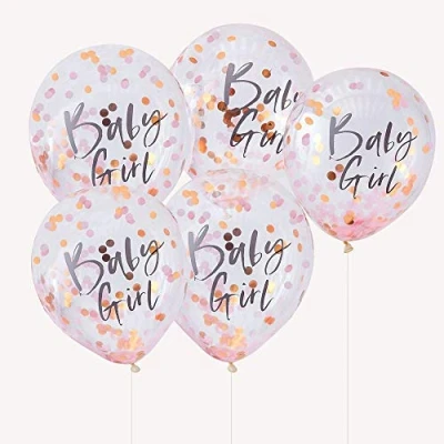 Image de Ballons confettis Baby Girl 30cm 5 pièces