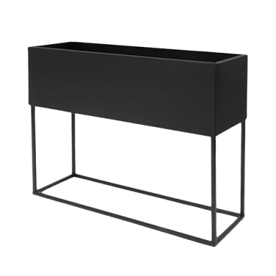 Afbeelding van Spetebo XL metalen plantenbak zwart met standaard 42 x 35 cm rechthoekige plantenstandaard pot woondecoratie bloemkruk, bloempotstandaard