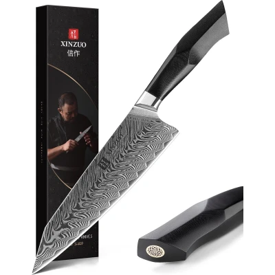 Afbeelding van Damascus 8&quot; Koksmes (67 lagen) Xinzuo B32 Luxe &amp; Professioneel Vlijmscherp staal Keukenmes met lemmet van 21.5 cm G10 Handvat klinknagel mozaïek