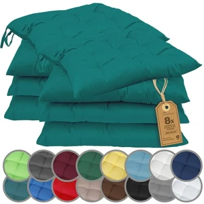 Afbeelding van NatureMark Set van 8 stoelkussens met linten, 40 x cm, petrol blauw