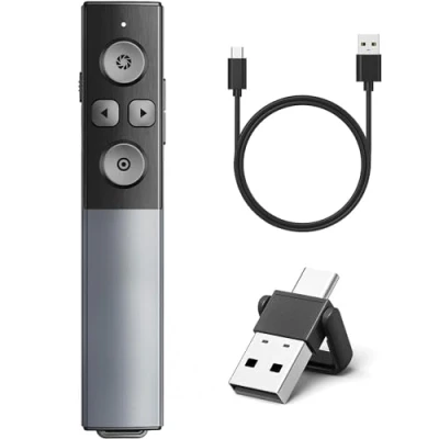 Afbeelding van Metalen Afstandsbediening Computer Powerpoint USB/Type C 2 in 1 met Volume, 2,4 GHz Oplaadbare Presentatie Clicker Zapette Pointer Slide Draadloze Presentator voor Mac PC Laptop