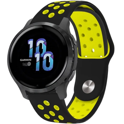 Afbeelding van iMoshion Siliconen sport 22 mm bandje Geschikt voor Garmin Venu 2 / Fenix 7 Pro 7s 6 Vivoactive 4 Polar Grit X Vantage M2 V2 Zwart Neon Geel
