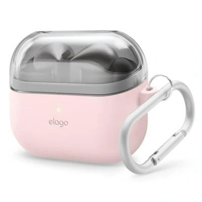 Afbeelding van elago Compatibel met Samsung Galaxy Buds 3 en Pro Case, Duo Case karabijnhaak, hoogwaardige siliconen hoes + TPU, hoofdtelefoonaccessoires, voor dames heren (mooi