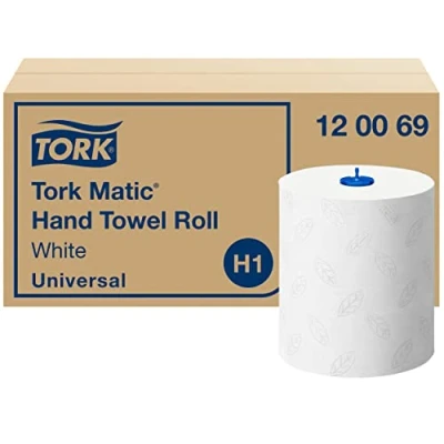 Afbeelding van Tork Matic® Witte handdoekrol H1, universeel, reliëf voor efficiënt drogen, 6 rollen à 150 m, 120069