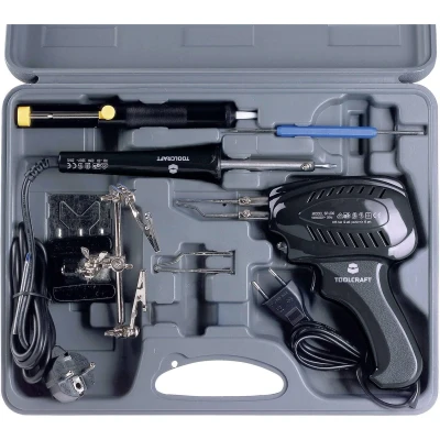 Afbeelding van TOOLCRAFT SK 3000 Soldeerboutset 230 V 100 W Vernikkelde soldeerpunt Incl. soldeerpistool, uitrusting, derde hand, desoldeerzuigpomp,