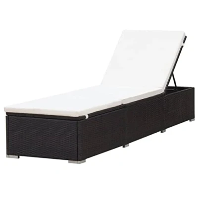 Afbeelding van Ligbed met crmewit kussen poly rattan bruin