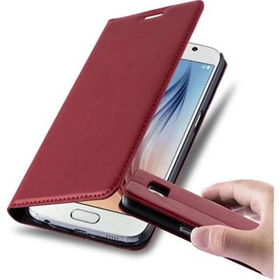 Afbeelding van Cadorabo Hoesje geschikt voor Samsung Galaxy S6 in APPEL ROOD Beschermhoes met magnetische sluiting, standfunctie en kaartvakje Book Case Cover Etui