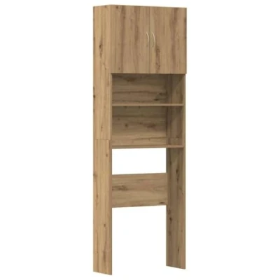 Afbeelding van Wasmachinekast 64x24x190 cm bewerkt hout artisanaal eikenkleur