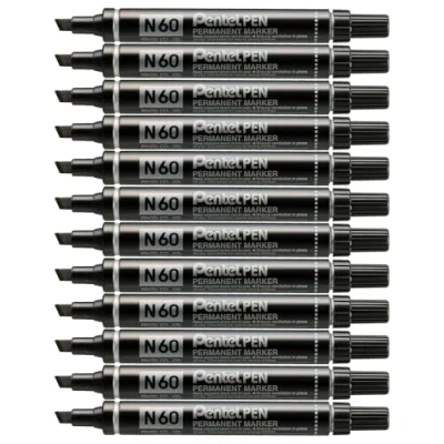 Afbeelding van Pentel Pen permanente marker N60, wigpunt, zwart, 12 stuks