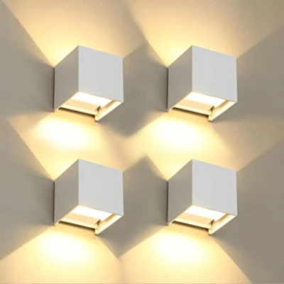 Afbeelding van Set van 4 wandlampen voor buiten/binnen, led, kubus, wandlamp, modern, wit, 6 W, 3000 K, warm licht, IP65, waterdicht, vierkante stralingshoek verstelbaar